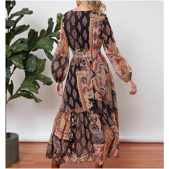 Boho Floral Print Surplice Long Sleeve Maxi Dress - Picture 5 of 5